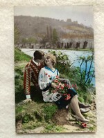 Antik, régi színezett romantikus képeslap - Postatiszta                            -5.