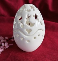 Hófehér áttört nyuszis csontporcelán tojás bonbonier vagy mécsestartó 9cm