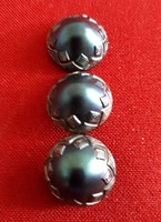 3 antique dark blue metal buttons