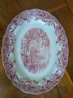 Bordó mintás angol porcelán ovális kináló sültes tál