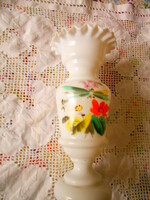 Szecessziós kalcedon (opál) üveg  váza -kézi festéssel 21,5 cm