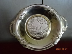 Aluminum fruit tray with a fox in the middle. Jokai.