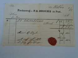 Za426.7 Old document - invoice -rechnung f.A. Broche in pest 1863 - josef pöltl - wax seal
