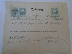 ZA427.1 Régi irat -Nyugta -Quittung - Zeiden -Feketehalom - 1879 - 112 frt 50 kr. illetékbélyegek