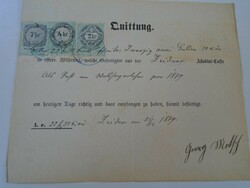 ZA427.4 Régi irat -Nyugta -Quittung - Zeiden -Feketehalom - 1879 - 22 frt 50 kr  illetékbélyegek