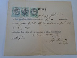 ZA427.13 Régi irat -Nyugta -Quittung - Zeiden -Feketehalom - 1879 - 50 frt   illetékbélyegek