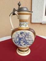 Schütz cilli puttos, angelic scene, jug with pewter lid, pitcher..38 Cm..