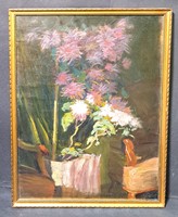 Flower still life, interior - oil painting (42x32 cm)