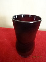 Burgundy glass vase, height 9 cm, diameter 5 cm. Jokai.