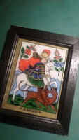 25 x 20 cm-es fa keretben , üvegre festett szent György és a sárkány .