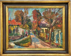 Doór Ferenc ( 1918-2015) Szentendrei utca c. Képcsarnokos festménye Eredeti Garanciával!