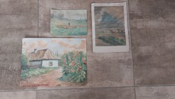 (K) 3 kis akvarell  festmény, fotók szerinti állapotban. Az ár a 3 darabra értendő.