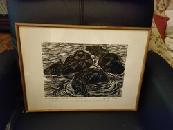 Gy. Béla Szabó bathing buffalos 1949 hand drawing