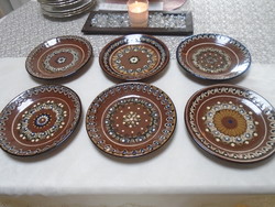 Old 6 hand-painted ceramic wall plates