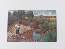 Old postcard Hungarian art postcard szinyei-merse: stream