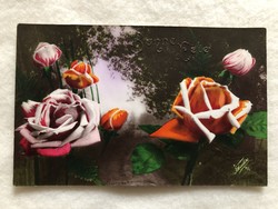 Antik, régi színezett virágos képeslap                                      -2.