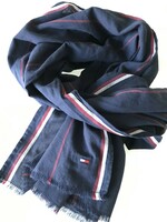 Tommy hilfiger unisex cotton scarf on a deep blue base with red stripes, 180 x 57 cm