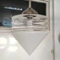 Art deco - Bauhaus mennyezeti lámpa felújítva - különleges formájú víztiszta és festett üveg búra