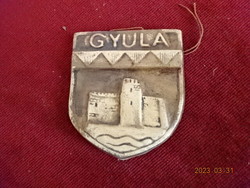 Glazed ceramic wall decoration with Gyula inscription and the Gyula castle. Jokai.