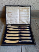 Antique silver-handled butter knife set, in box (1918)