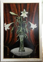 Egy gyönyörű csendélet az ódon hangulatot kedvelőinek. 60x40 cm-es, Liliomok vázában. Mayer István.