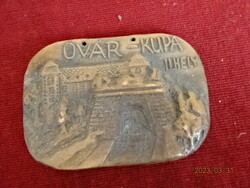 Glazed ceramic plaque, wall decoration, with Old Castle cup mark. Jokai.