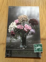 Old floral postcard - postal clean