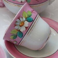 Bieder teás készlet rózsaszín alapmáz mezei virágokkal