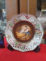 Alt Német,Germany Arzberg Carl Schumann 1945.Kézi Romantikus Festésű,Áttört Porcelán Tányér.15.5 cm.