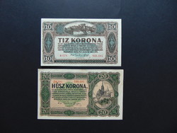 10 crowns - 20 crowns 1920 lot !! Nice crisp banknotes