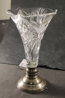 Antik ezüst talpú kristály váza 832