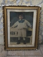 Antique boy portrait photo photo glazed gilded wooden frame 62 cm x 82.5 cm