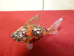 Üveg figura, színes üveg hal, hossza 14 cm. Jókai.