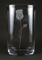 1M569 Hibátlan rózsadíszes üveg váza virágváza 23.5 cm