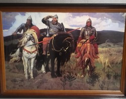 Viktor Vasznyecov: Bogatirok – Nagyméretű, keretezett reprodukció (108x77 cm)
