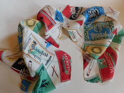 Vintage pure silk men's scarf with old cigarette boxes 99x30 cm
