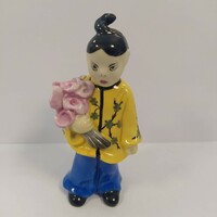 Ritka Herendi porcelán kínai figura virágcsokorral