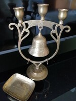 Copper candle holder with bell, copper bowl