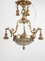 Aranyazott bronz csillár kristály díszekkel. 1900 évek. Barokk sziltus, díszes.  Ritka.