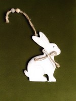 White painted wooden bunny rabbit figure Easter decoration 8x12 cm
