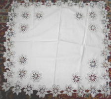 -Antique cotton tablecloth with hand-crocheted lace border