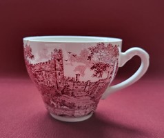 Angol bordó jelenetes porcelán kávés teás csésze