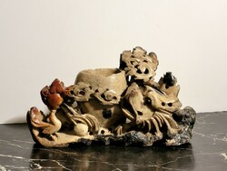 Antik kínai zsírkő 22x13cm lúd foo kutya sárkány faragott szobor dísz ecsetmosó
