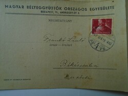 D194140  Postázott MBOE körlevél-Frankó László postaigazgató Békéscsaba 1947 -Magyar Bélyeggyűjtők