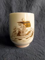 Gyönyörű, jelzett ázsiai porcelán pohár - bögre arany festéssel, hibátlan