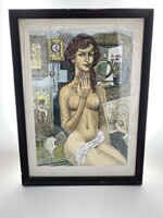 Endre Németh(1943-): woman from Pest, nude, 1980 - mixed media, ink