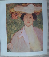 Rippl-Rónai József-nyomat: Nő rózsás kalapban (1900 körül)
