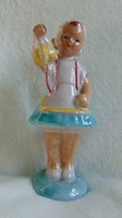 Antique ceramic statue of a little girl with a polka dot headscarf 14 cm