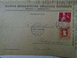 D194144  Postázott MBOE körlevél-Frankó László postaigazgató Békéscsaba 1947-Magyar Bélyeggyűjtők
