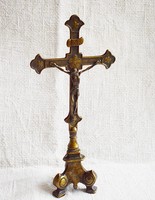 Antique bronze crucifix, corpus table 33 cm (01)